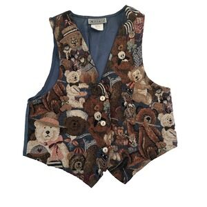 Mirrors Teddy Bear Vest Kids Small Fuzzy Plush Button Front Brown Sleeveless